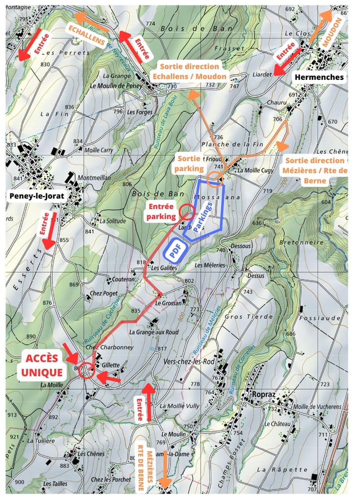 Plan d'accès du giron de la Broye à Hermenches