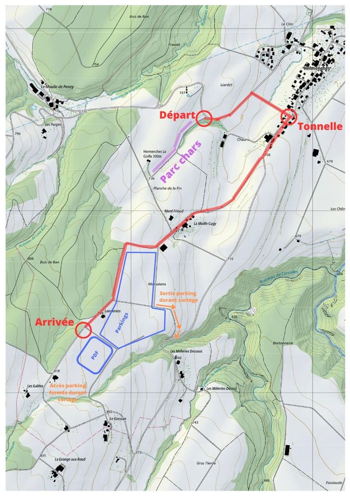 Plan du cortège du giron de la Broye à Hermenches